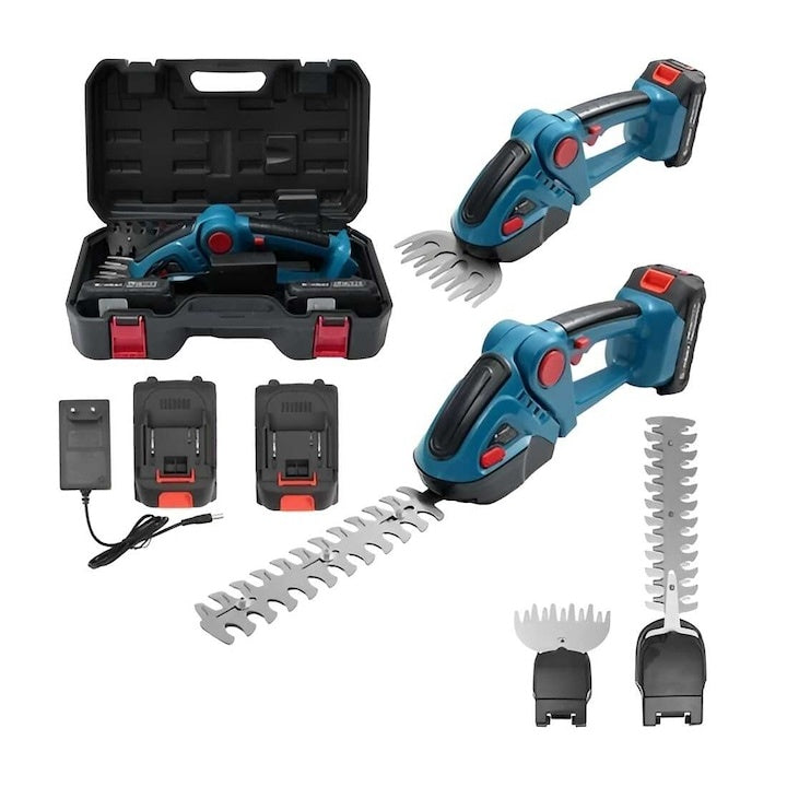 Trimmer gard viu si foarfeca pentru iarba 2 in 1, fara fir, 36V, cu 2 baterii, lame interschimbabile si geanta de transport