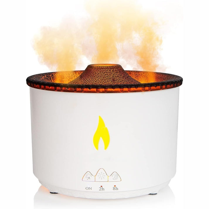 Umidificator cu Aromaterapie – Efect Vulcan & Flacără, LED Inteligent, Rezervor 300 ml