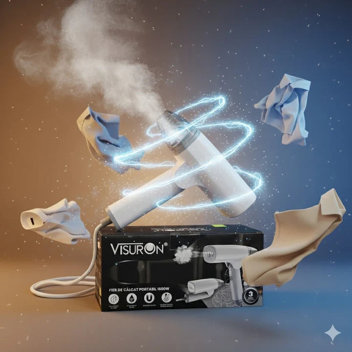 Fier de Călcat cu Abur Portabil VISURON 1500W, Încălzire Rapidă 30s, Pliabil, Compact – Ideal pentru Acasă și Călătorii