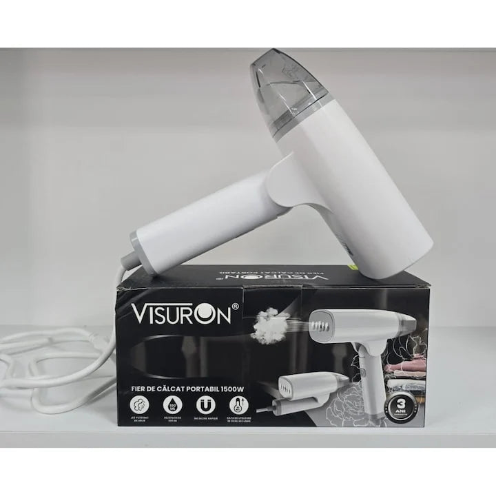 Fier de Călcat cu Abur Portabil VISURON 1500W, Încălzire Rapidă 30s, Pliabil, Compact – Ideal pentru Acasă și Călătorii