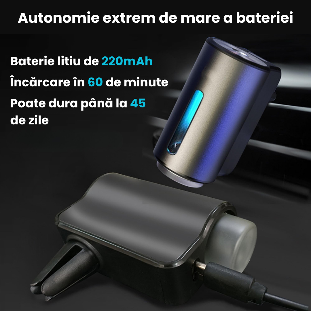 Pachet Difuzor Auto Premium Negru + 3 Parfumuri Cadou