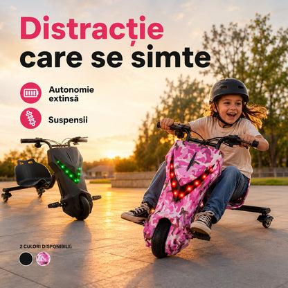 Tricicletă electrică drift copii, 150W, 36V, 20 km/h, Bluetooth