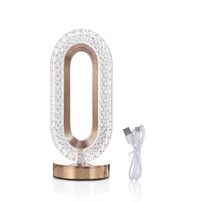 Lampă LED Cristal, Lumina Ambientală 3 Culori, Control Touch, Reîncărcabilă USB, Portabilă, Auriu