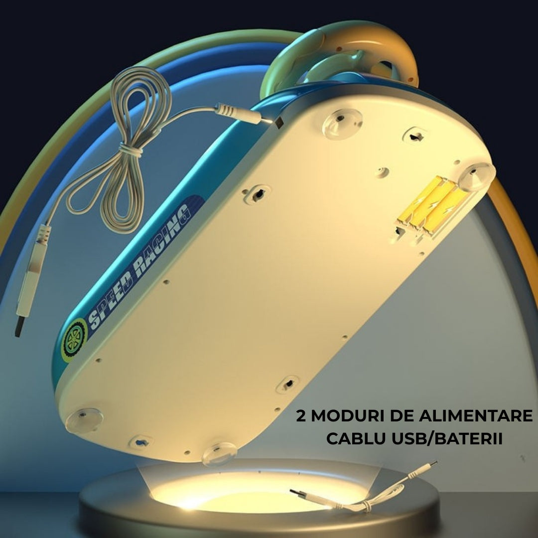 Volan Interactiv 360° pentru Copii 3+ - Simulator de Condus cu Sunete Realiste, Lumini LED și 2 Viteze